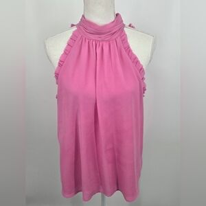 Women’s Pink Halter Ruffle Neck Tank Top Medium (6605)